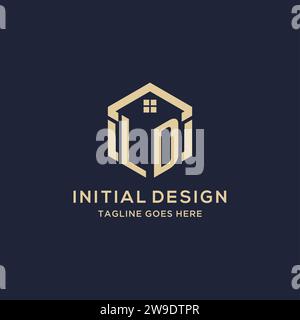 Initiales LD logo avec forme hexagonale de toit de maison abstraite, graphique vectoriel de conception de logo immobilier simple et moderne Illustration de Vecteur