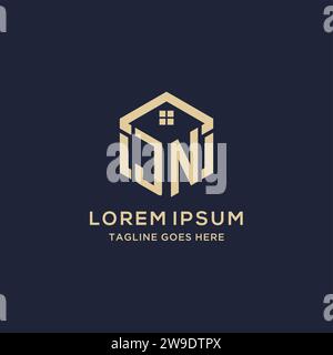 Initiales JN logo avec forme hexagonale de toit de maison abstraite, graphique vectoriel de conception de logo immobilier simple et moderne Illustration de Vecteur