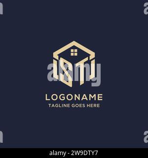 Initiales ST logo avec forme hexagonale de toit de maison abstraite, graphique vectoriel de conception de logo immobilier simple et moderne Illustration de Vecteur