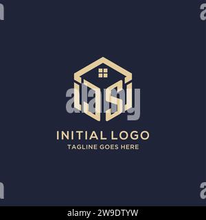 Initiales JS logo avec forme hexagonale de toit de maison abstraite, graphique vectoriel de conception de logo immobilier simple et moderne Illustration de Vecteur