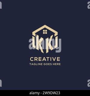 Initiales KK logo avec forme hexagonale de toit de maison abstraite, graphique vectoriel de conception de logo immobilier simple et moderne Illustration de Vecteur