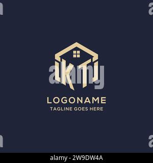 Initiales KT logo avec forme hexagonale de toit de maison abstraite, graphique vectoriel de conception de logo immobilier simple et moderne Illustration de Vecteur