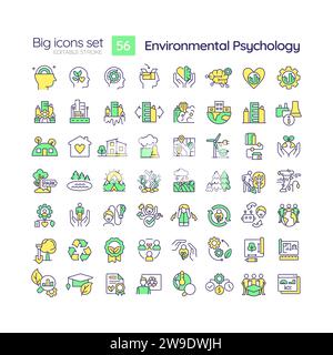 Grandes icônes multicolores 2D définies pour la psychologie environnementale Illustration de Vecteur