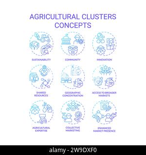 Jeu d'icônes de ligne fine représentant des grappes agricoles Illustration de Vecteur