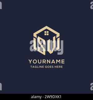 Initiales SV logo avec forme hexagonale de toit de maison abstraite, graphique vectoriel de conception de logo immobilier simple et moderne Illustration de Vecteur