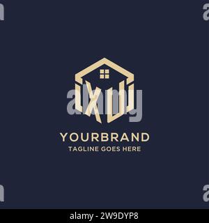 Initiales XU logo avec forme hexagonale de toit de maison abstraite, graphique vectoriel de conception de logo immobilier simple et moderne Illustration de Vecteur