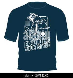 T-shirt Skateboard Extreme Vector Design. Grunge Memphis style en couleur blanche Illustration de Vecteur