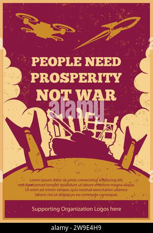 Russie Ukraine affiche de guerre. Sauvez les réfugiés de Rocket and Drone Vector Illustration Illustration de Vecteur