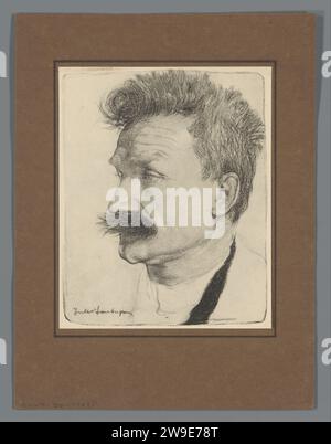 Reproduction d'un portrait signé de Stijn Streuvels, Anonyme, d'après Jules Fonteyne, dans ou après 1910 portrait collotype d'écrivain sur papier imprimé photomécanique Banque D'Images