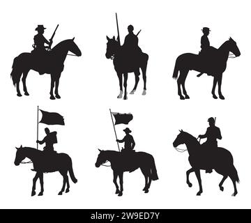 Cheval de guerre civile avec drapeau, silhouettes de guerre civile, cheval de guerre civile, Guerre, canon, civil, soldats, Silhouette Soldat, silhouettes d'Armistice, Americ Illustration de Vecteur