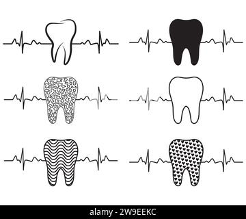 Silhouettes de dent, clipart dentaire, paquet de vecteur de monogramme de dent, battement de coeur de dent, monogramme de fente dentaire, cadre de nom de fente de dent, clipar de monogramme dentaire Illustration de Vecteur