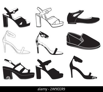 Chaussures de femme, Femme Chaussure clipart, Femme, Chaussures de sport forme Silhouette, Chaussures, Chaussures silhouettes de chaussure Illustration de Vecteur