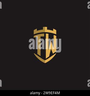 Initiales TW logo monogramme avec graphisme vectoriel de conception de style bouclier Illustration de Vecteur