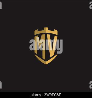 Initiales MV logo monogramme avec graphisme vectoriel de conception de style bouclier Illustration de Vecteur