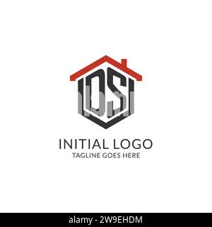 Logo initial DS monogramme avec conception de forme hexagonale de toit à la maison, graphique vectoriel de conception de logo immobilier simple et minimal Illustration de Vecteur