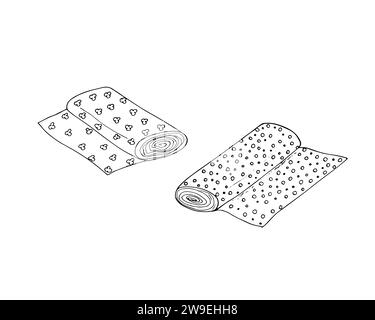 Ensemble de rouleaux de tissu étirés à la main. Ensemble textile isolé sur un fond blanc. Illustration vectorielle d'un rouleau de tissu. Illustration de Vecteur
