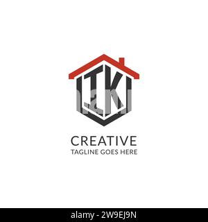 Monogramme initial de logo IK avec conception de forme hexagonale de toit à la maison, graphique vectoriel de conception de logo immobilier simple et minimal Illustration de Vecteur