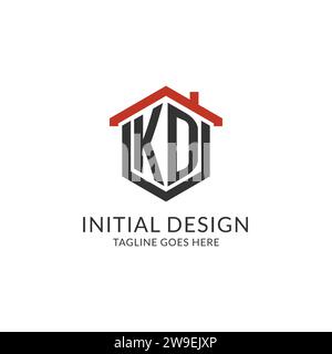 Monogramme initial de logo KD avec conception de forme hexagonale de toit de maison, graphique vectoriel de conception de logo immobilier simple et minimal Illustration de Vecteur