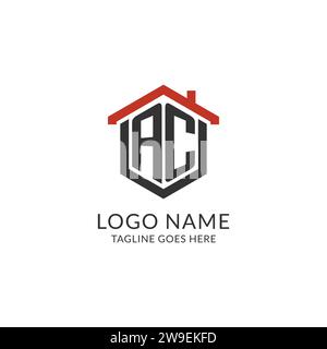 Logo initial AC monogramme avec conception de forme hexagonale de toit à la maison, graphique vectoriel de conception de logo immobilier simple et minimal Illustration de Vecteur