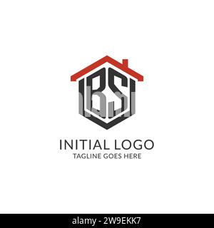 Logo initial BS monogramme avec conception de forme hexagonale de toit à la maison, graphique vectoriel de conception de logo immobilier simple et minimal Illustration de Vecteur