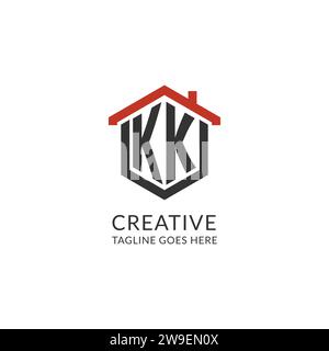 Monogramme initial de logo KK avec conception de forme hexagonale de toit de maison, graphique vectoriel de conception de logo immobilier simple et minimal Illustration de Vecteur