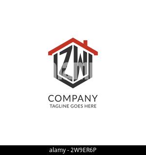 Monogramme initial de logo ZW avec conception de forme hexagonale de toit de maison, graphique vectoriel de conception de logo immobilier simple et minimal Illustration de Vecteur