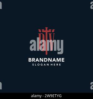 Logos de monogramme initial DV avec des idées de conception de forme d'épée et de bouclier Illustration de Vecteur