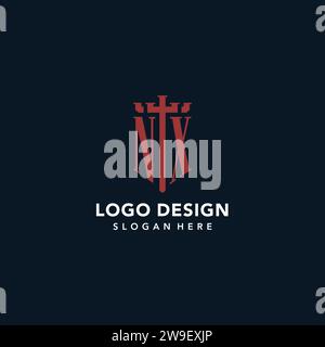 Logos monogrammes NX initiaux avec idées de conception en forme d'épée et de bouclier Illustration de Vecteur