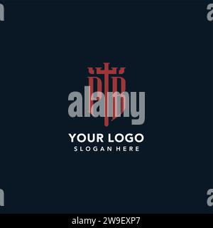 Logos monogrammes initiaux PB avec idées de conception en forme d'épée et de bouclier Illustration de Vecteur