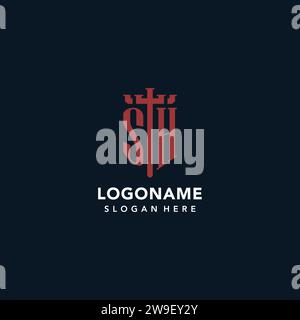 SH initiales monogramme logos avec des idées de conception de forme d'épée et de bouclier Illustration de Vecteur