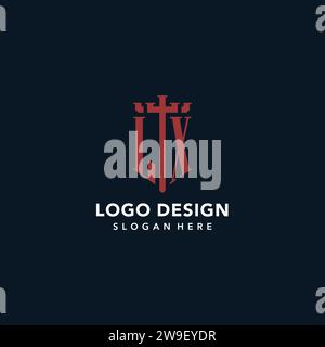 Logos monogrammes initiaux LX avec idées de conception de forme d'épée et de bouclier Illustration de Vecteur