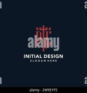 Logos monogramme initial PL avec des idées de conception de forme d'épée et de bouclier Illustration de Vecteur