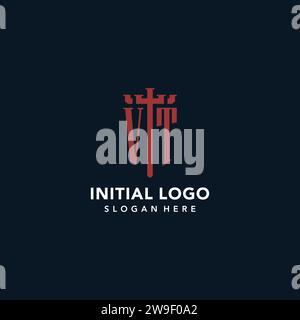 Logos monogrammes initiaux VT avec idées de conception en forme d'épée et de bouclier Illustration de Vecteur
