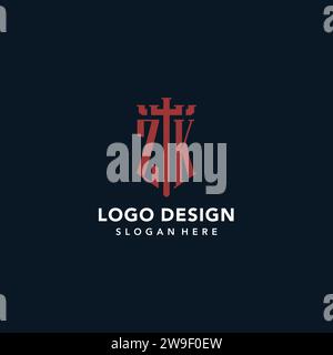 Logos monogramme initial ZK avec des idées de conception de forme d'épée et de bouclier Illustration de Vecteur