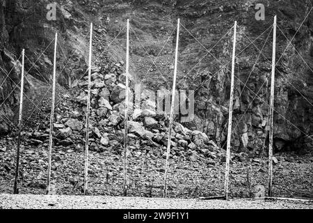 Cadre de filet de pêche traditionnel sur la plage de l'île Partridge, sur la rive du bassin Minas et de la baie de Fundy, près de Parrsboro, en Nouvelle-Écosse. Banque D'Images