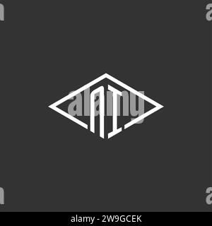 Initiales ni logo monogramme avec graphique vectoriel de conception de style de ligne de diamant simple Illustration de Vecteur