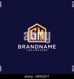 Logo GM initial avec la forme abstraite de la maison, le graphisme vectoriel d'idées de conception de logo immobilier minimaliste moderne Illustration de Vecteur