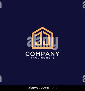 Logo initial JJ avec forme de maison abstraite, graphisme vectoriel d'idées de conception de logo Realty minimaliste moderne Illustration de Vecteur