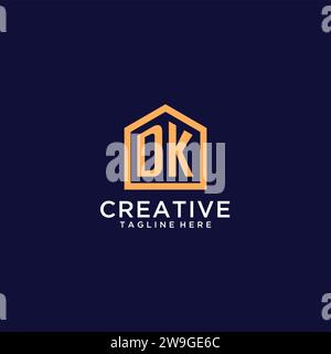 Logo DK initial avec forme de maison abstraite, design graphique vectoriel d'idées de logo Realty minimaliste moderne Illustration de Vecteur