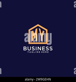 Initiale de MON logo avec la forme de la maison abstraite, moderne minimaliste logo Realty design images vectorielles Illustration de Vecteur