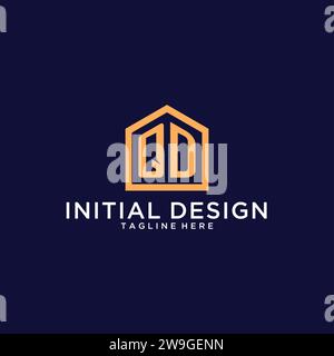 Logo QD initial avec la forme de la maison abstraite, le graphisme vectoriel d'idées de conception de logo Realty minimaliste moderne Illustration de Vecteur