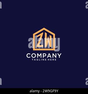 Logo initial ZW avec forme de maison abstraite, design minimaliste moderne logo Realty design graphique vectoriel d'idées Illustration de Vecteur