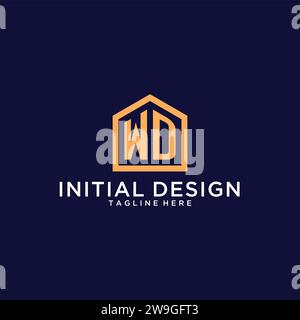 Logo WD initial avec la forme de la maison abstraite, le graphisme vectoriel moderne minimaliste d'idées de conception de logo Realty Illustration de Vecteur