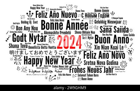 Bonne année 2024 nuage de mots dans différentes langues Banque D'Images