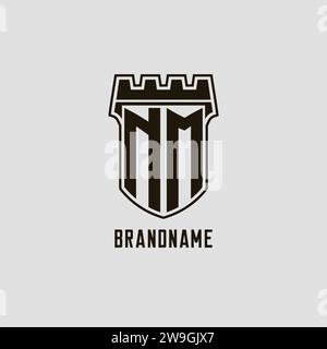 Monogramme NM avec logo bouclier forteresse logo design graphique vectoriel Illustration de Vecteur