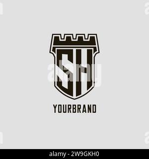 Monogramme SH avec logo bouclier forteresse logo design graphique vectoriel Illustration de Vecteur