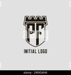 Monogramme PF avec logo bouclier forteresse logo design graphique vectoriel Illustration de Vecteur