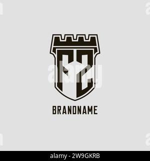 Monogramme FZ avec logo bouclier forteresse logo design graphique vectoriel Illustration de Vecteur