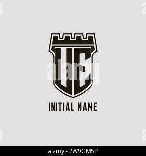 Monogram UE avec logo bouclier forteresse logo design graphique vectoriel Illustration de Vecteur