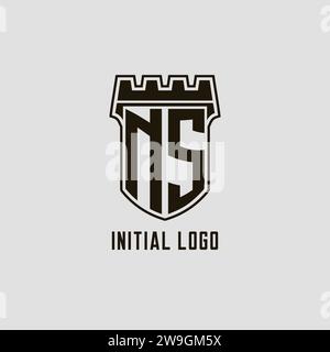 Monogramme NS avec logo Shield Fortress design style graphique vectoriel Illustration de Vecteur
